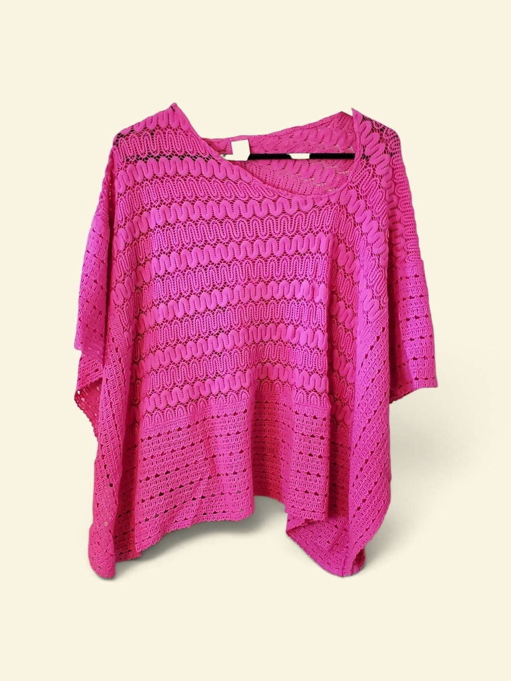 Hot Pink Crochet Poncho In Medium